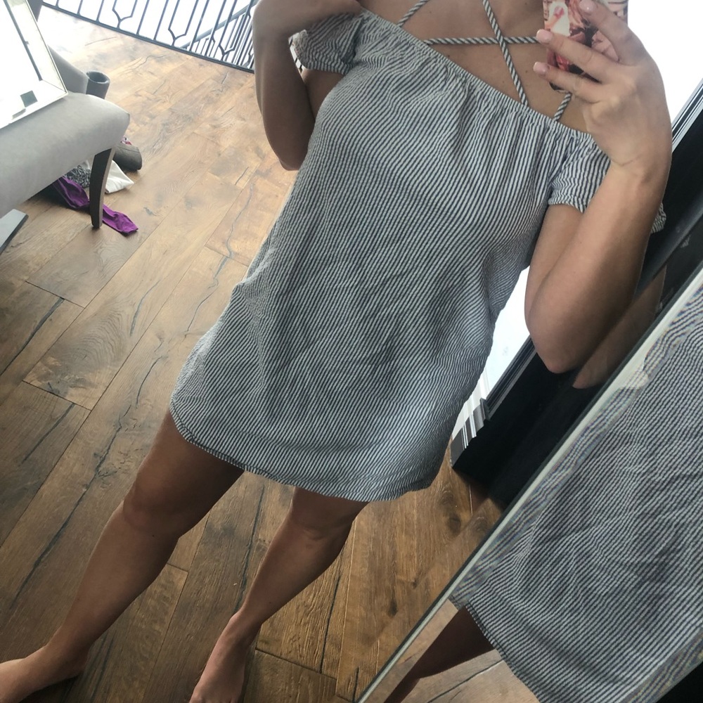 Blue and white striped summer dress